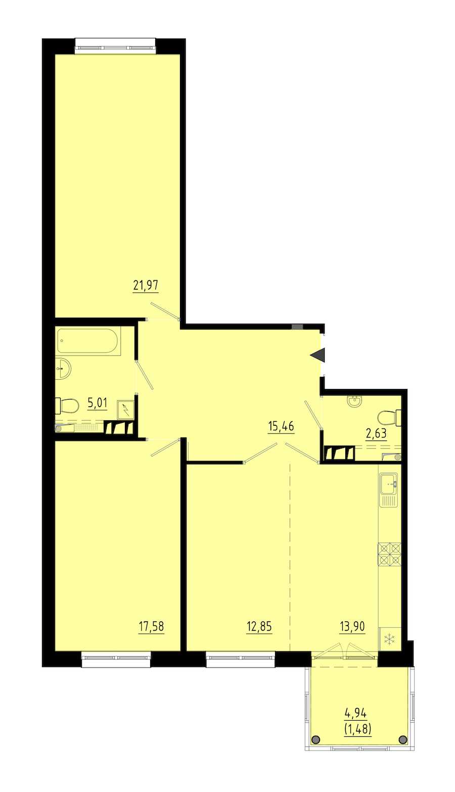 Двухкомнатная квартира в : площадь 90.3 м2 , этаж: 3 – купить в Санкт-Петербурге